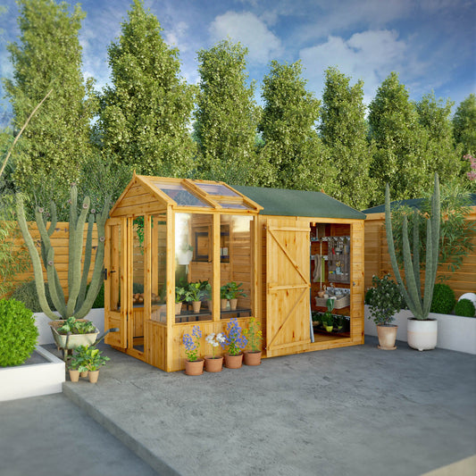 Woodsman Modular Greenhouse and Garden Shed Combination with Roof Vent