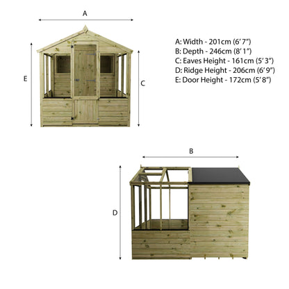 Premium Timber Shiplap Greenhouse & Garden Shed Combination