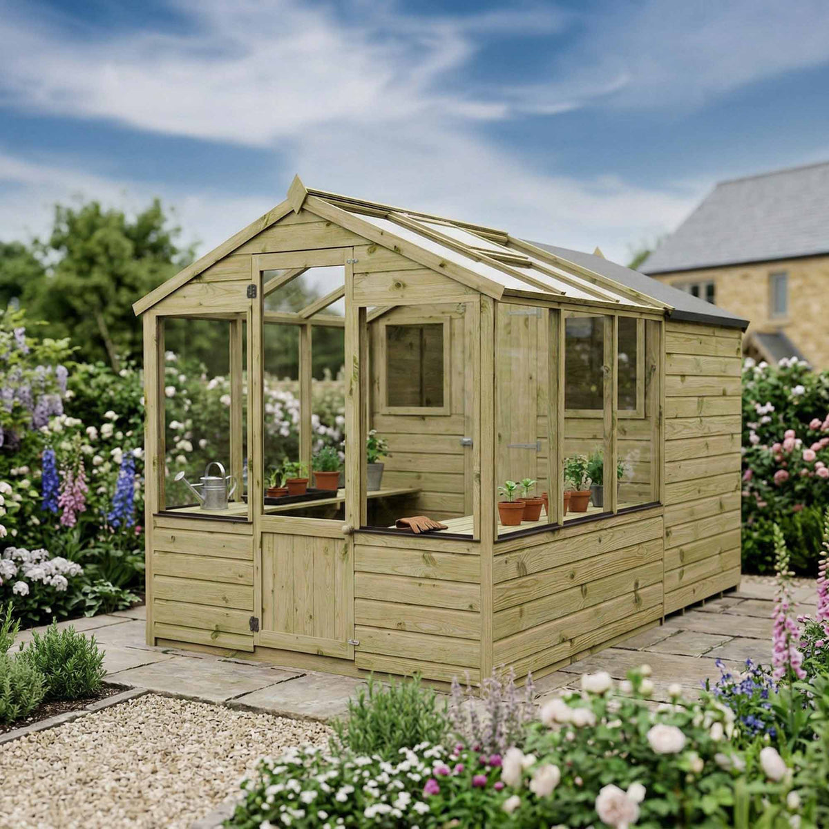 Premium Timber Shiplap Greenhouse & Garden Shed Combination