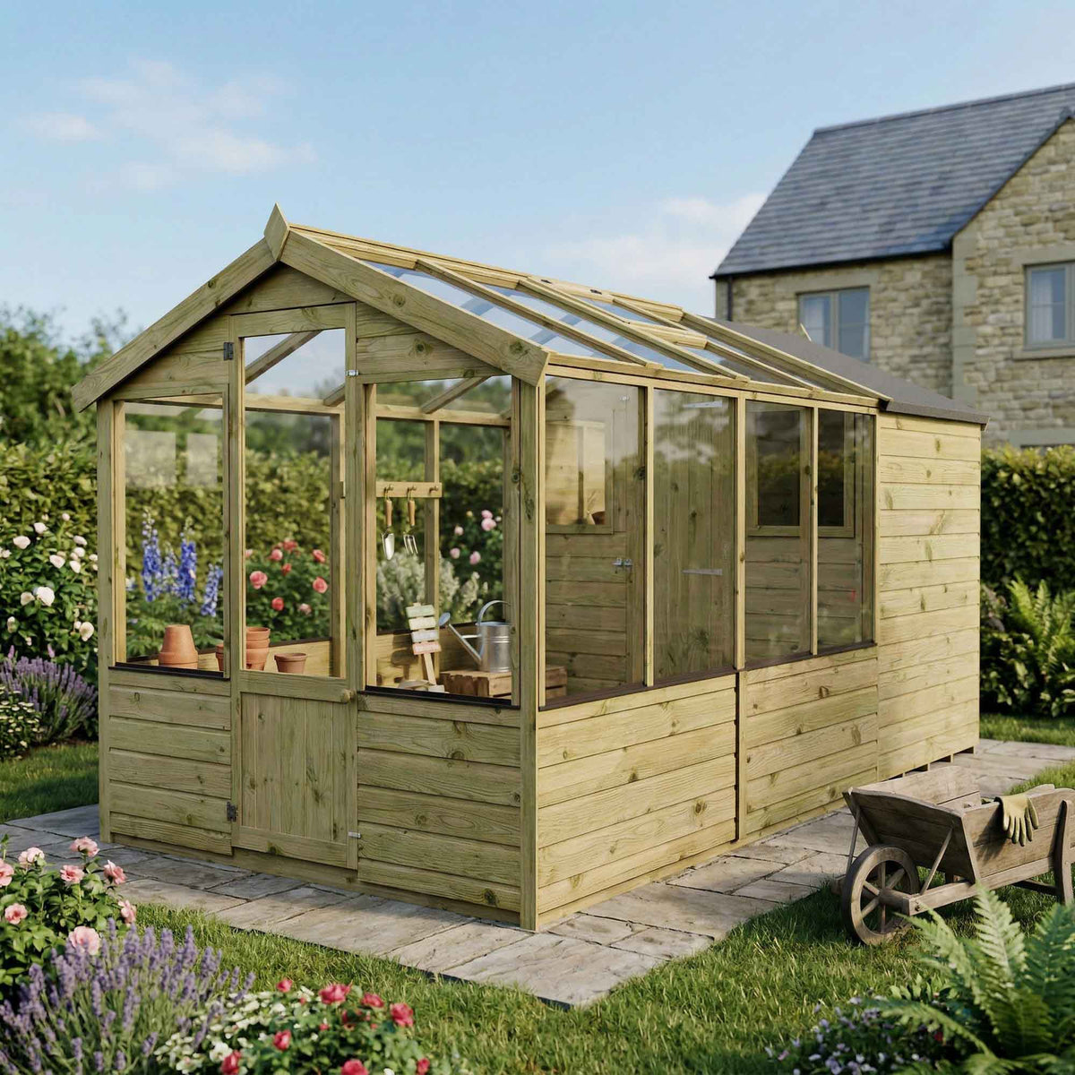 Premium Timber Shiplap Greenhouse & Garden Shed Combination