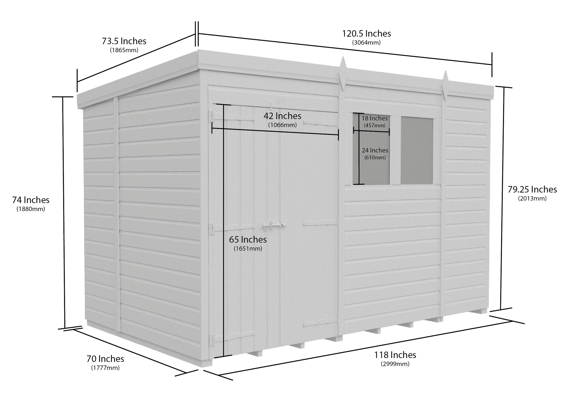 10 x 6 Pent Shed (Double Door, With Windows) - view 3