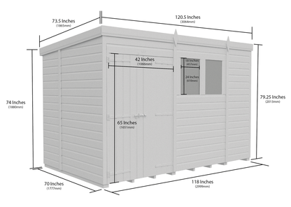 10 x 6 Pent Shed (Double Door, With Windows) - view 3