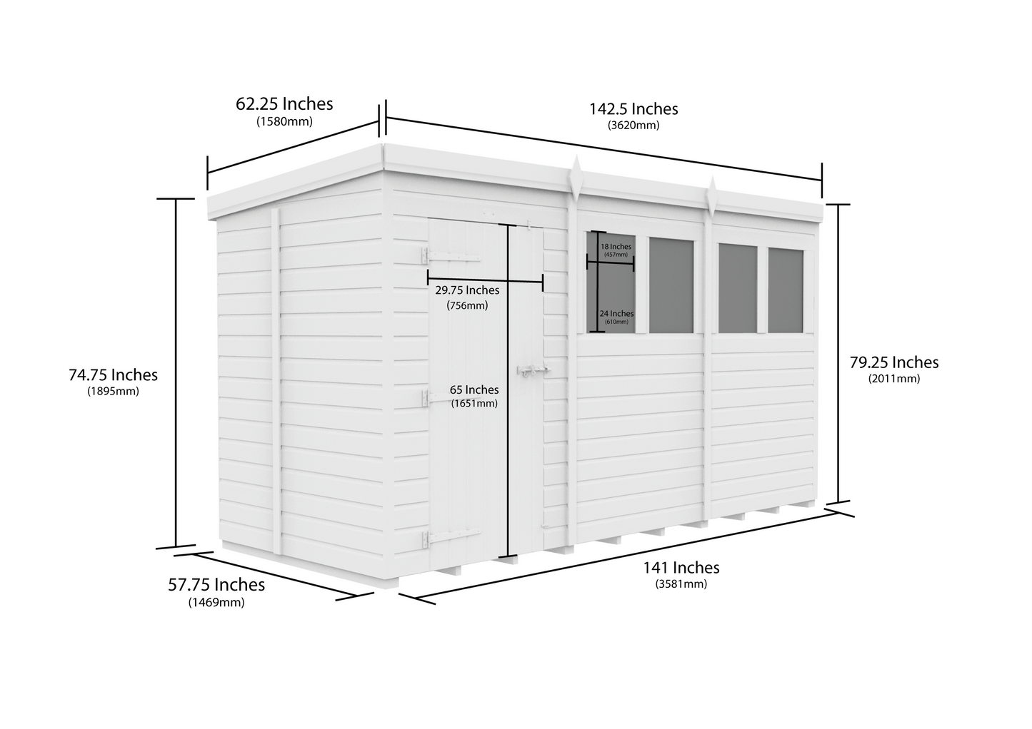 12 x 5 Security Pent Shed - view 4