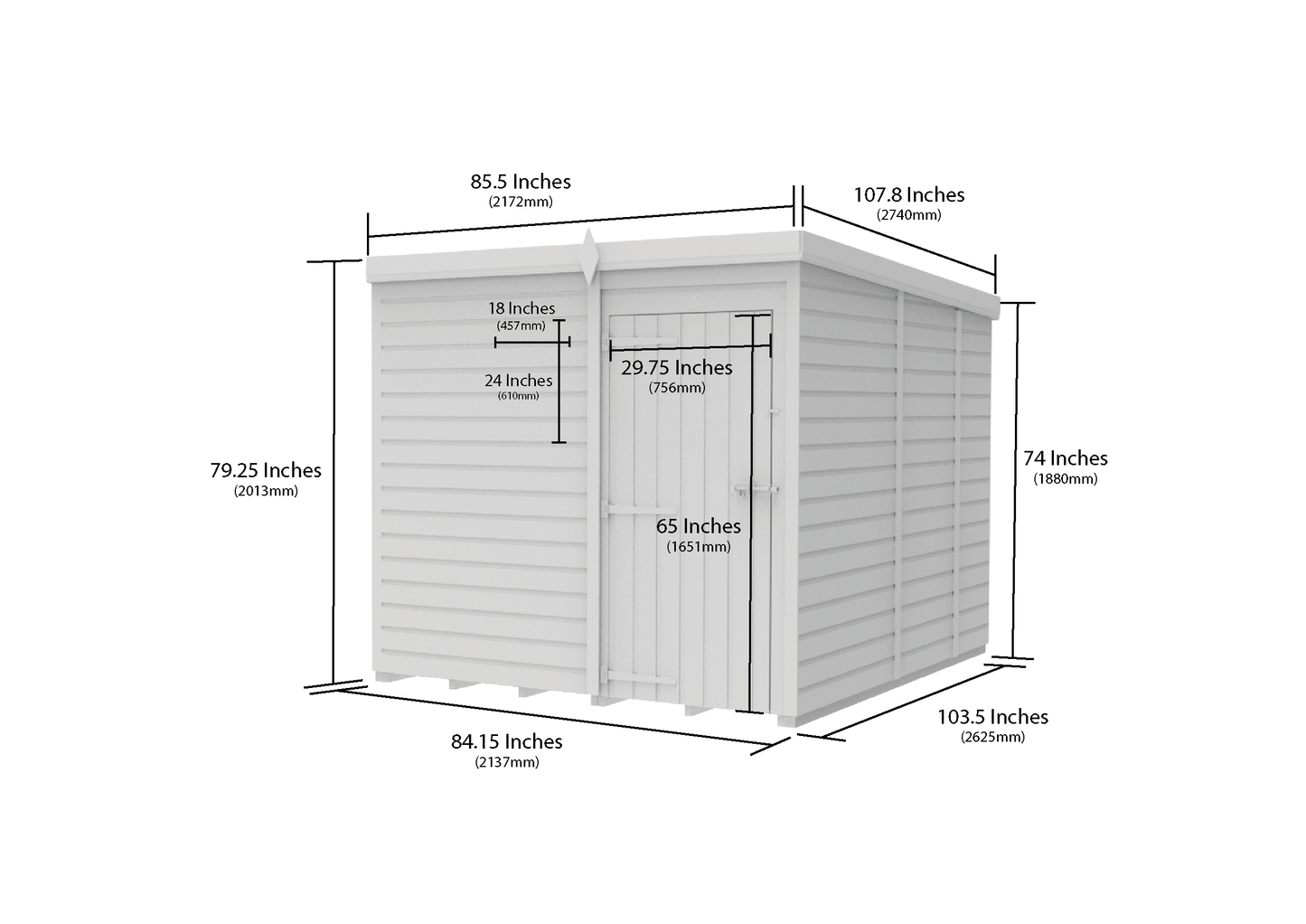 7 x 9 Pent Shed (Single Door, No Windows) - view 5