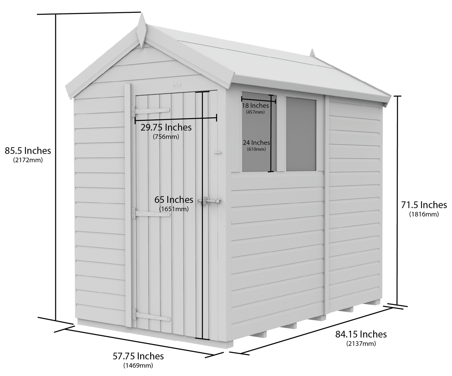 5 x 7 Apex Shed (Single Door, With Windows) - view 4