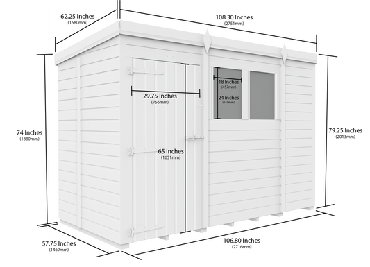 9 x 5 Pent Shed (Single Door, No Windows) - Pent Shed