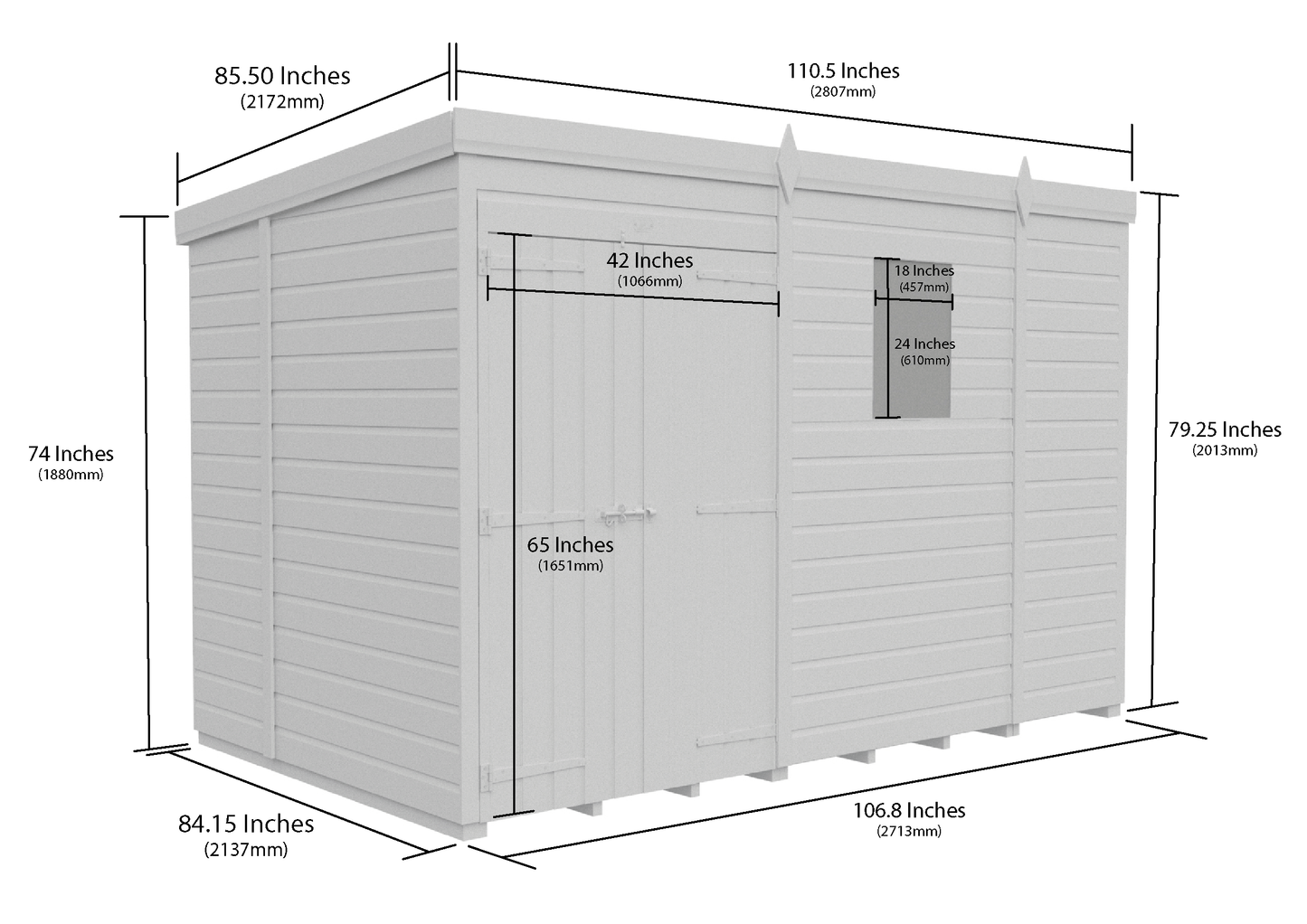 9 x 7 Pent Shed (Double Door, With Windows) - Pent Shed
