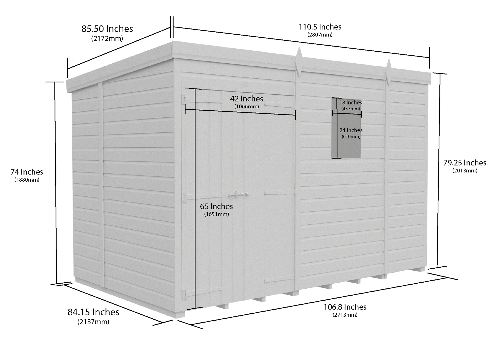 9 x 7 Pent Shed (Double Door, With Windows) - Pent Shed
