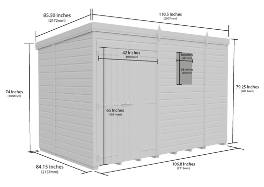 9 x 7 Pent Shed (Double Door, With Windows) - Pent Shed