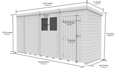 14 x 4 Pent Shed (Single Door, With Windows) - view 4