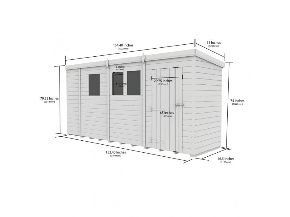 13 x 4 Pent Shed (Single Door, No Windows) - view 4