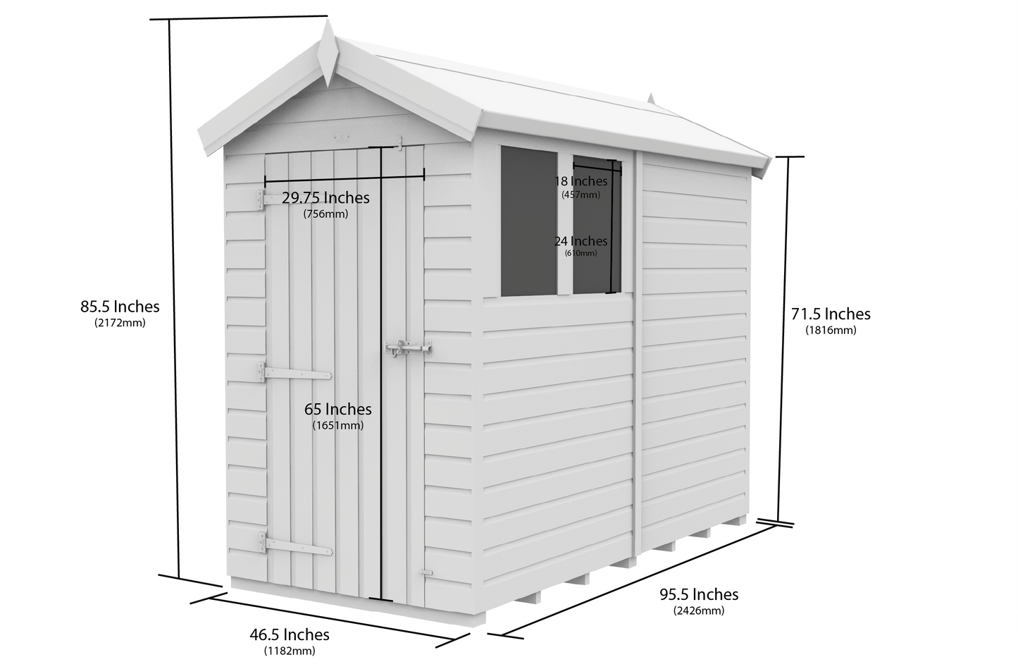 4 x 8 Apex Shed (Single Door, No Windows) - view 3
