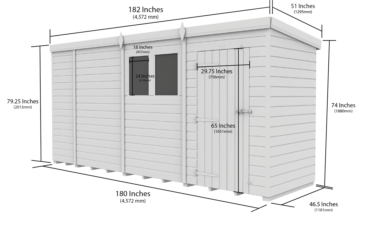 15 x 4 Pent Shed (Double Door, With Windows) - view 2
