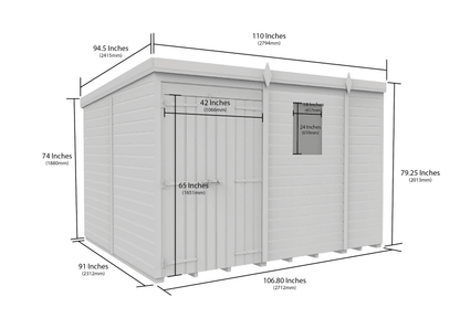 9 x 8 Pent Shed (Double Door, With Windows) - Pent Shed