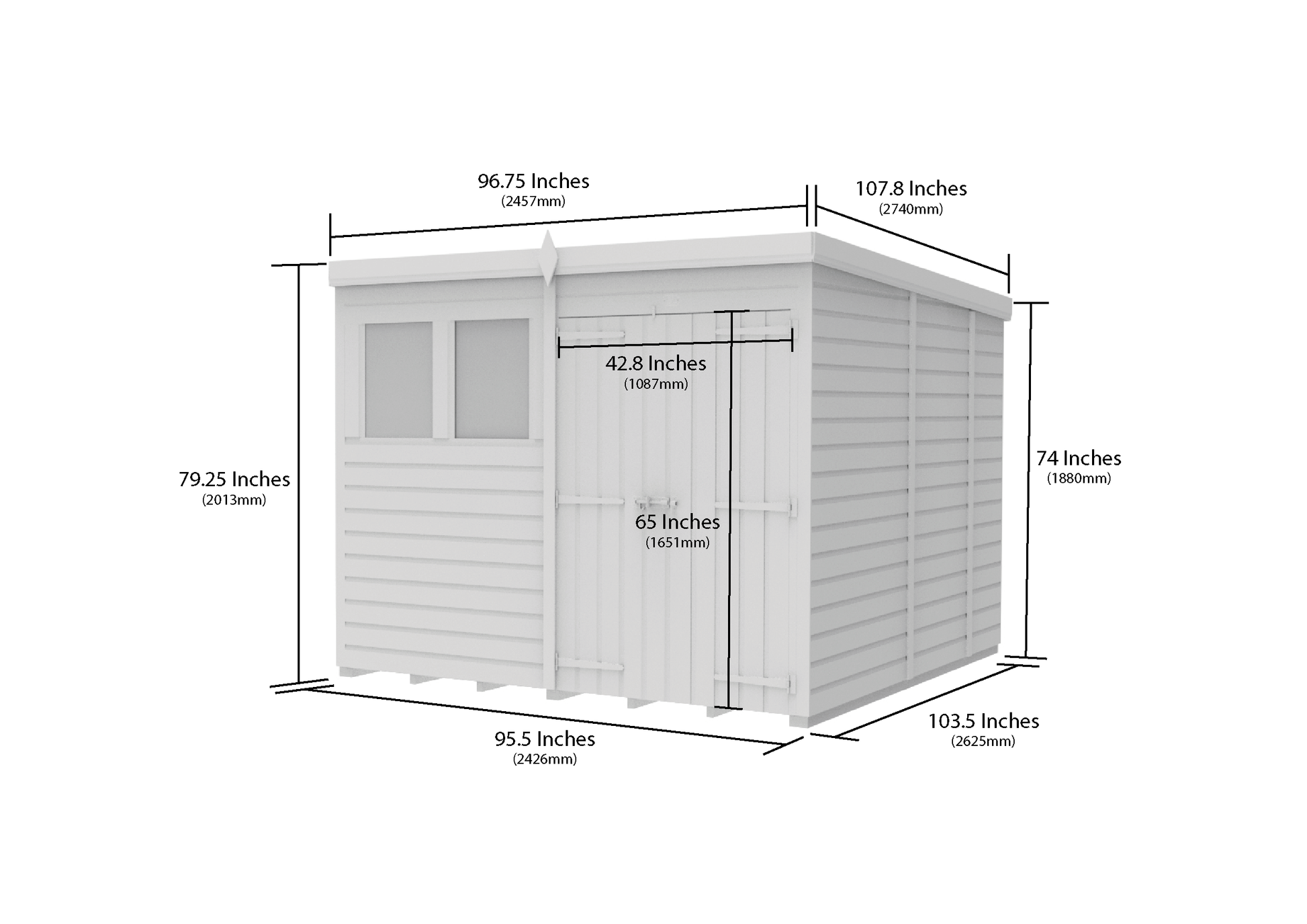 8 x 9 Pent Shed (Double Door, With Windows) - view 3