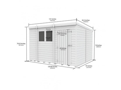 11 x 8 Pent Shed (Single Door, No Windows) - view 2