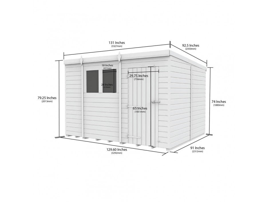 11 x 8 Pent Shed (Single Door, With Windows) - view 5