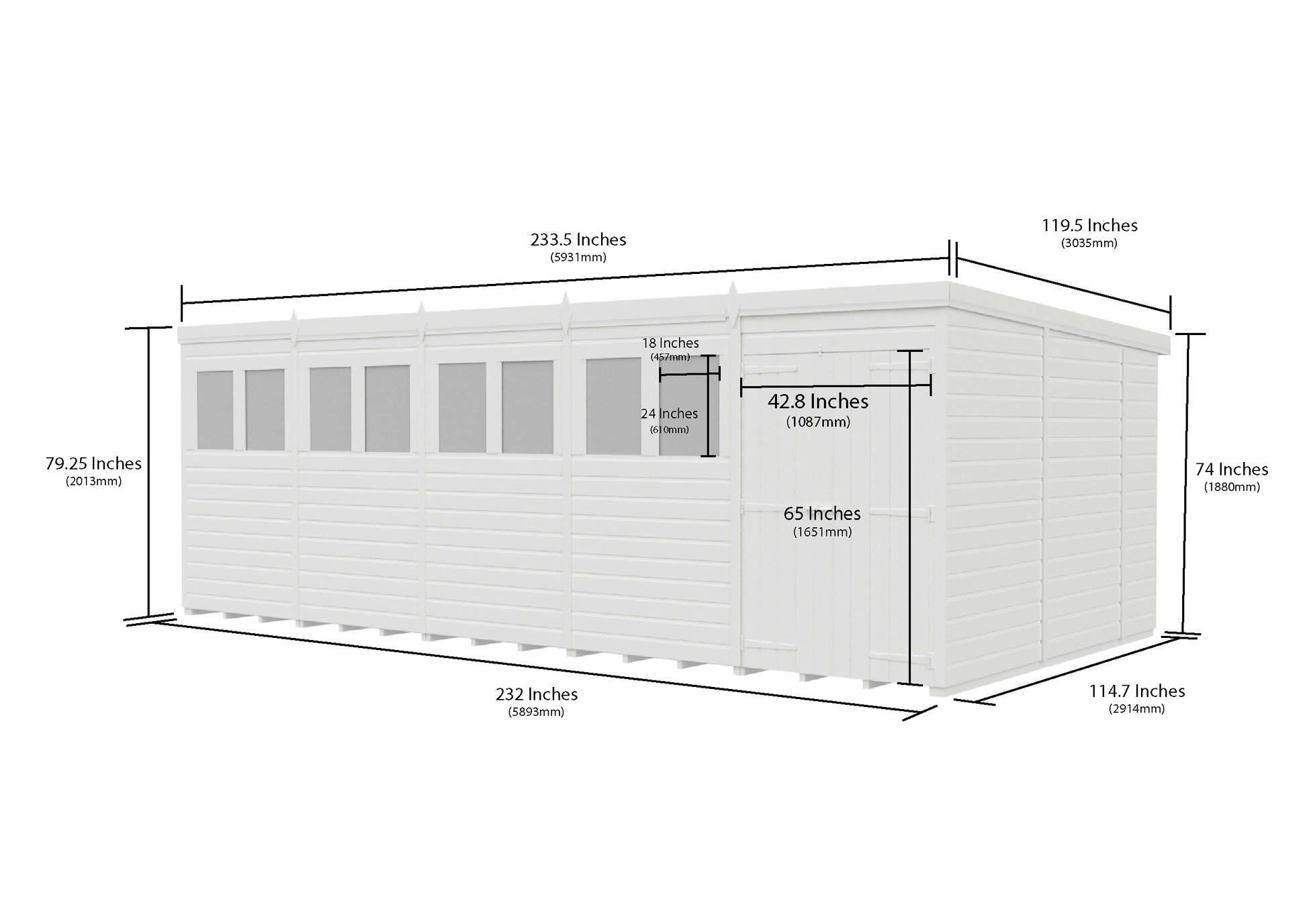 20 x 10 Pent Shed (Double Door, No Windows) - view 6