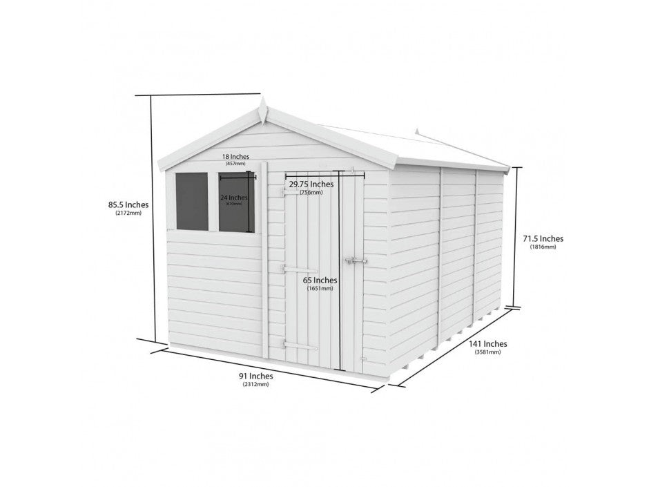 8 x 12 Apex Shed (Double Door, With Windows) - view 3