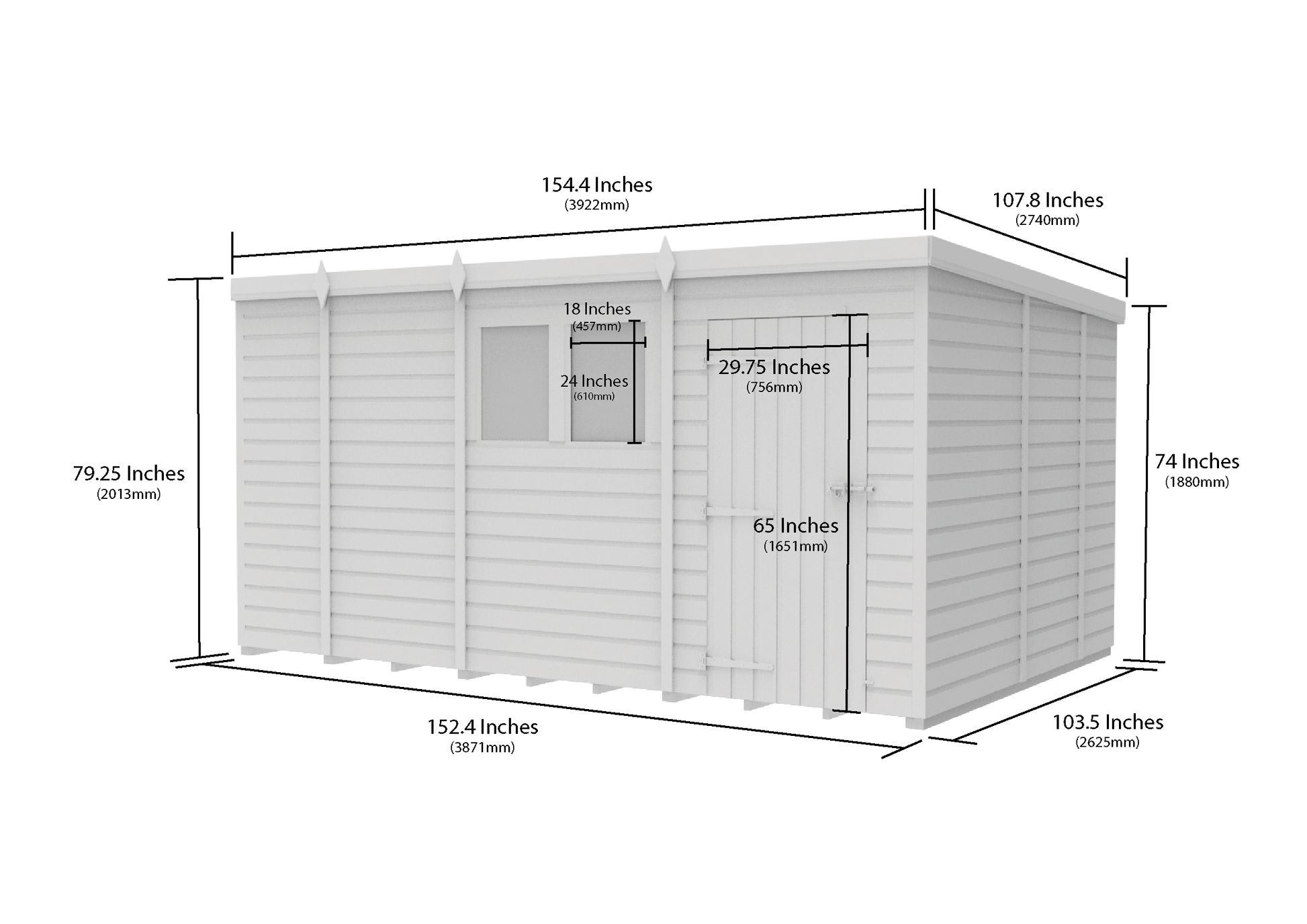 13 x 9 Pent Shed (Single Door, With Windows) - view 3