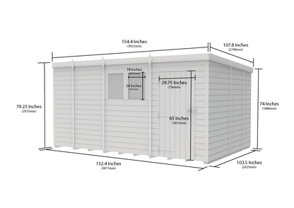 13 x 9 Pent Shed (Single Door, With Windows) - view 3
