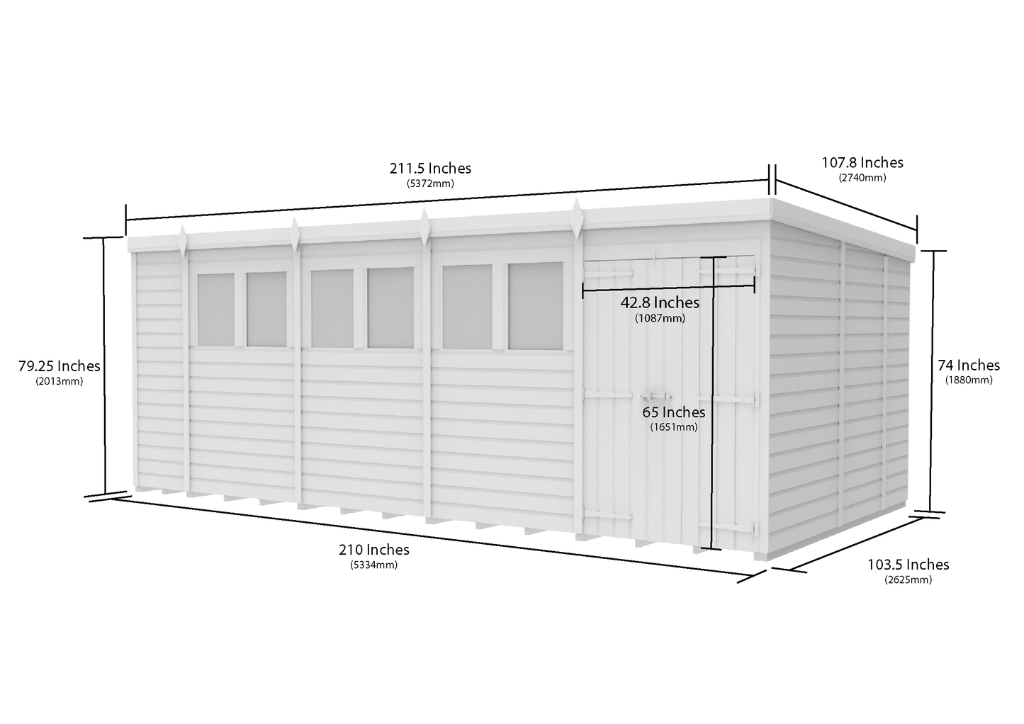 18 x 9 Pent Shed (Double Door, With Windows) - view 3