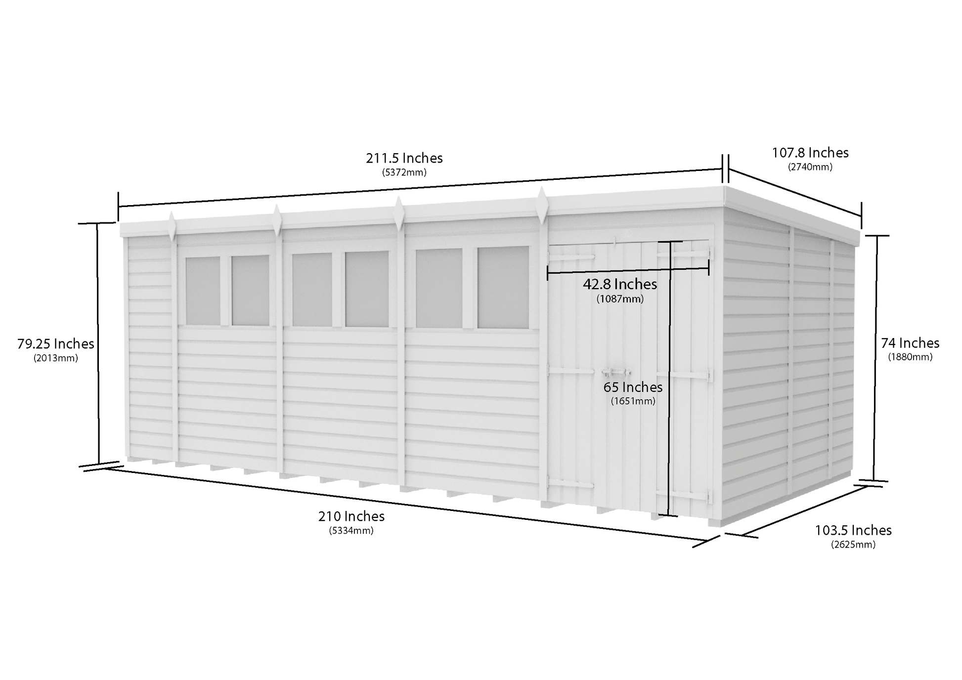 18 x 9 Pent Shed (Double Door, With Windows) - view 3