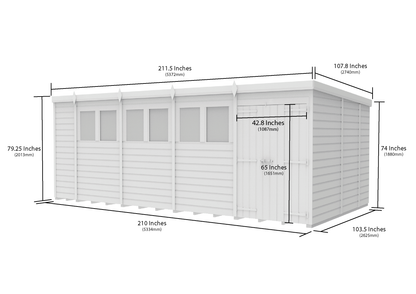 18 x 9 Pent Shed (Double Door, With Windows) - view 3