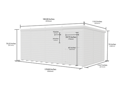 15 x 10 Pent Shed (Single Door, No Windows) - view 6