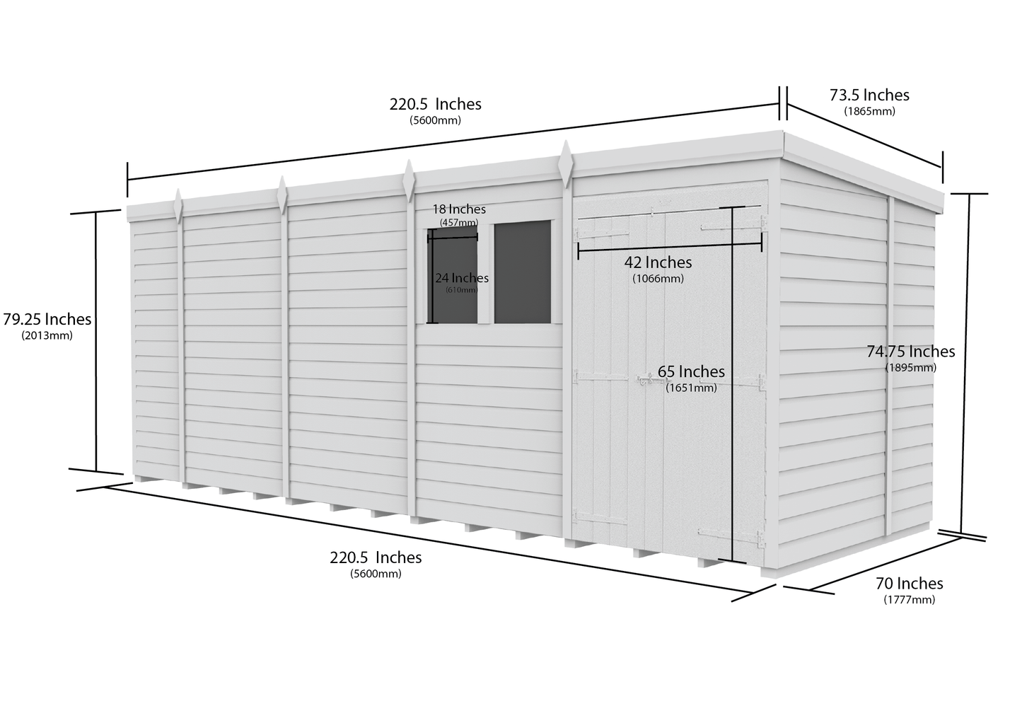19 x 6 Pent Shed (Double Door, With Windows) - view 3