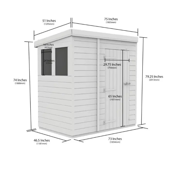 6 x 4 Pent Shed (Single Door, With Windows) - view 3