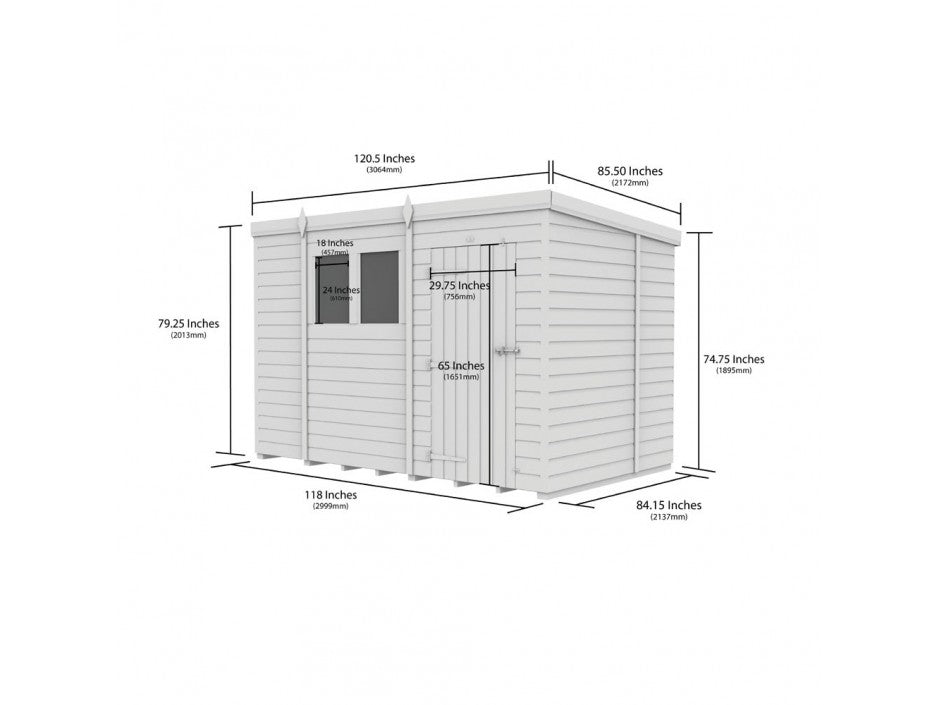 10 x 7 Pent Shed (Single Door, With Windows) - view 3