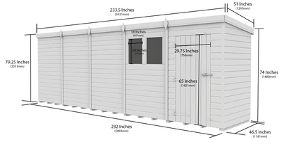20 x 4 Pent Shed (Single Door, No Windows) - Pent Shed