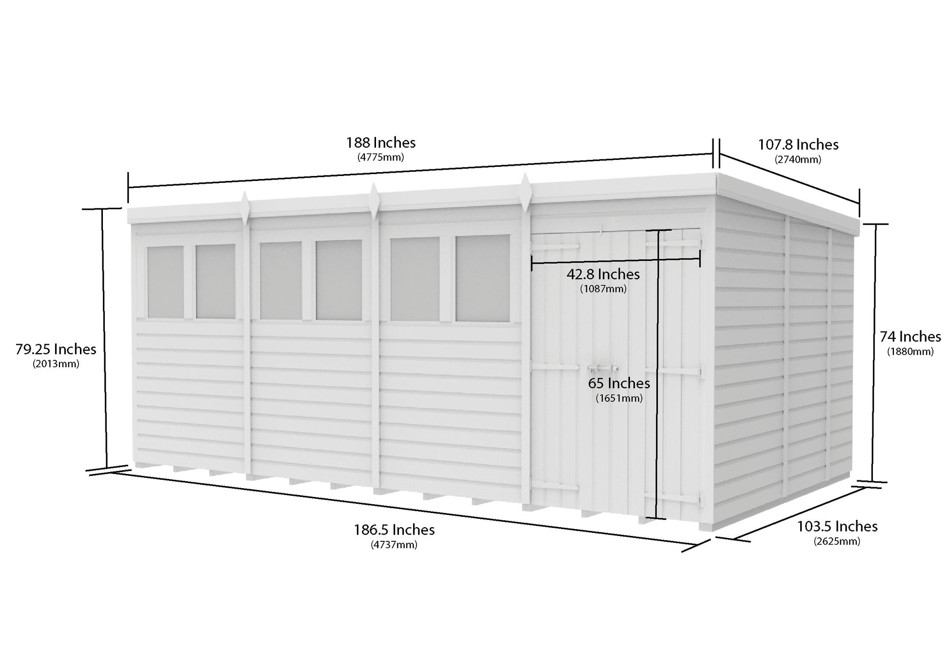 16 x 9 Pent Shed (Double Door, With Windows) - view 3