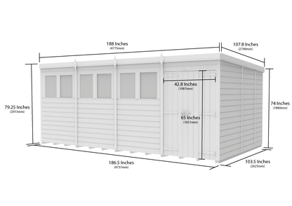 16 x 9 Pent Shed (Double Door, With Windows) - view 3