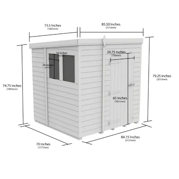 7 x 6 Pent Shed (Single Door, With Windows) - view 4