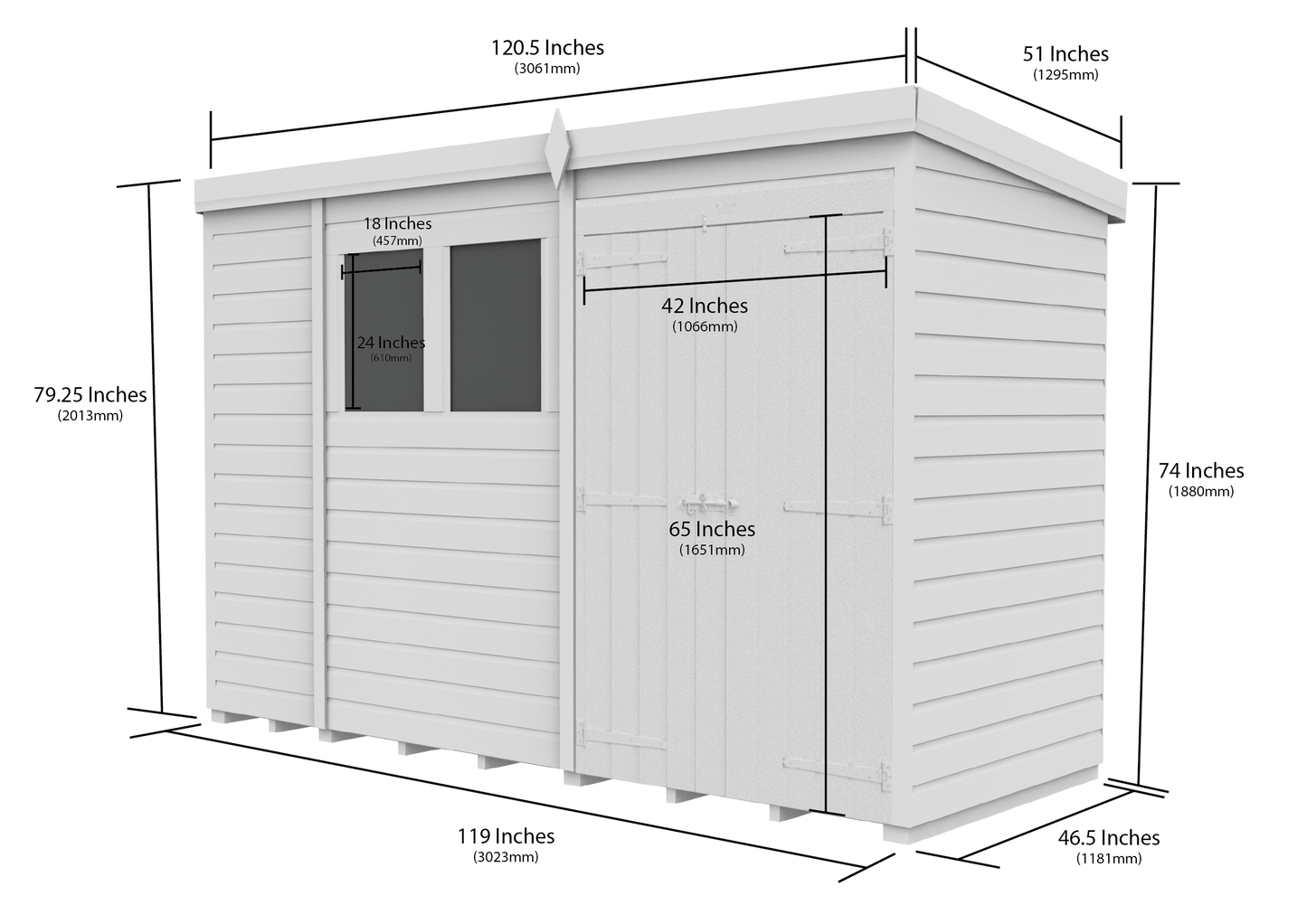 10 x 4 Pent Shed (Double Door, With Windows) - view 3