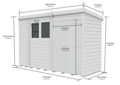 10 x 4 Pent Shed (Double Door, With Windows) - view 3