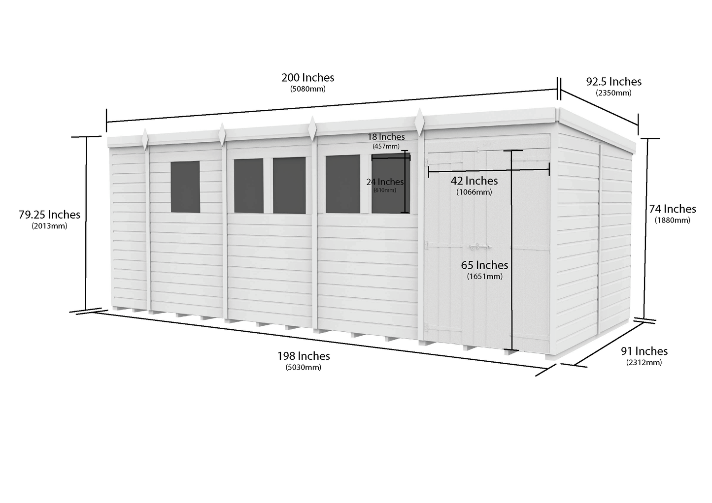 17 x 8 Pent Shed (Double Door, With Windows) - view 3