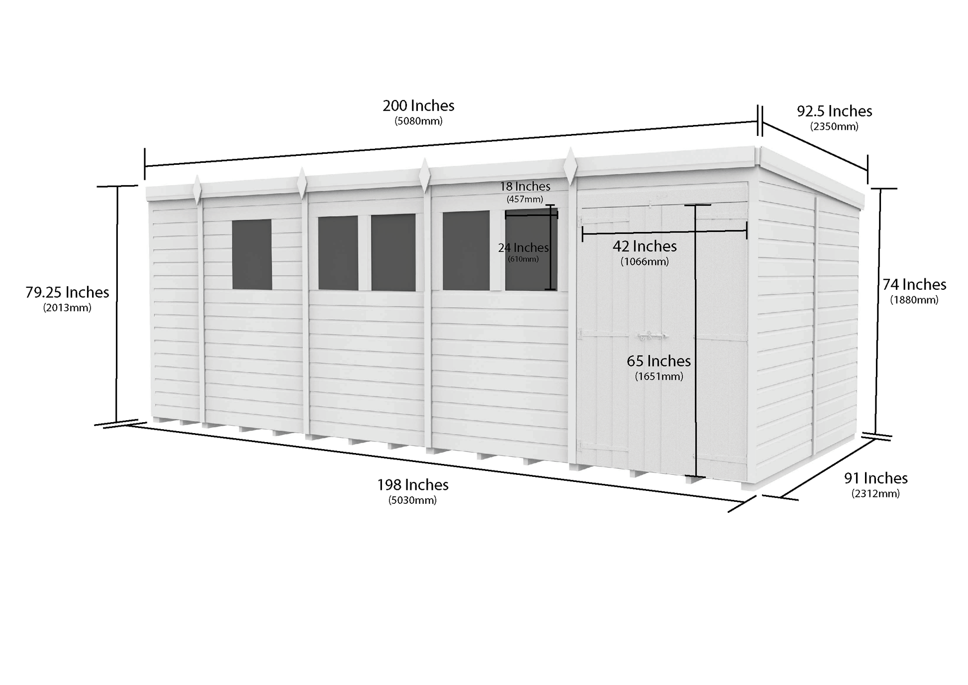 17 x 8 Pent Shed (Double Door, With Windows) - view 3