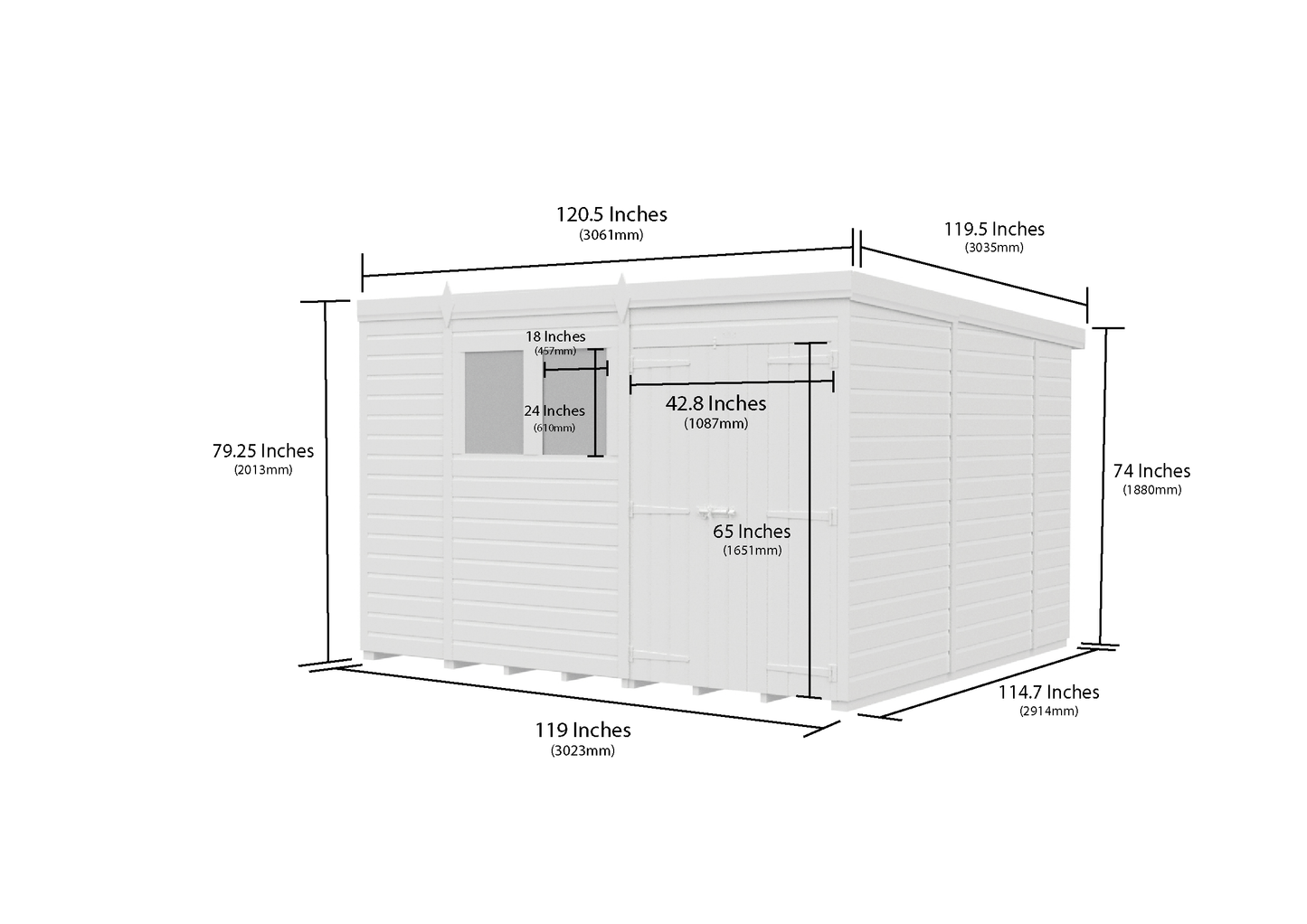 10 x 10 Pent Shed (Double Door, No Windows) - view 6