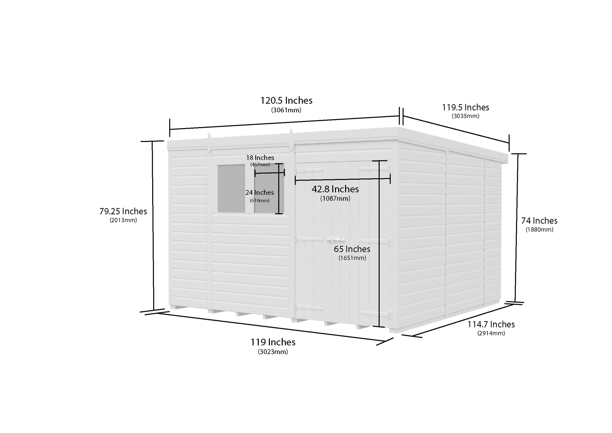 10 x 10 Pent Shed (Double Door, No Windows) - view 6