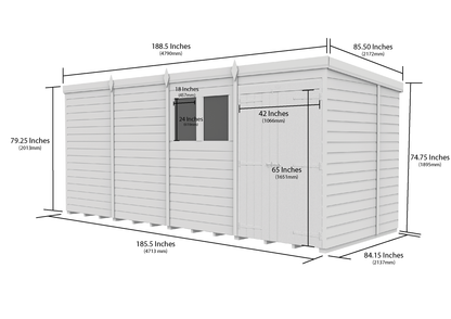 16 x 7 Pent Shed (Double Door, With Windows) - Pent Shed