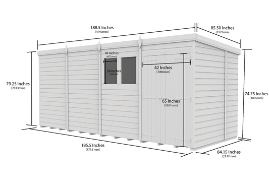 16 x 7 Pent Shed (Double Door, With Windows) - Pent Shed