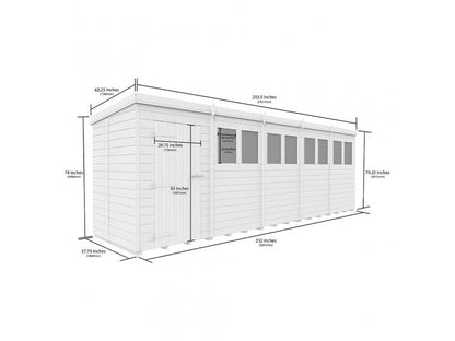 20 x 5 Pent Shed (Single Door, With Windows) - view 3