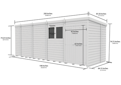 17 x 7 Pent Shed (Double Door, With Windows) - Pent Shed