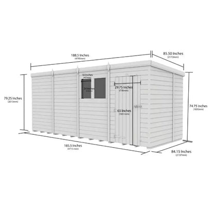 16 x 7 Pent Shed (Single Door, With Windows) - view 3