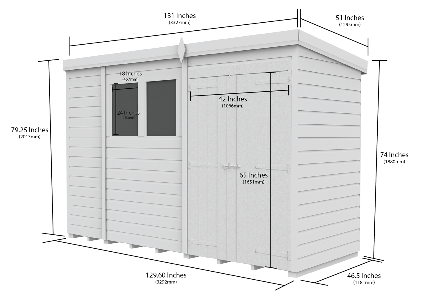 11 x 4 Pent Shed (Double Door, With Windows) - view 3