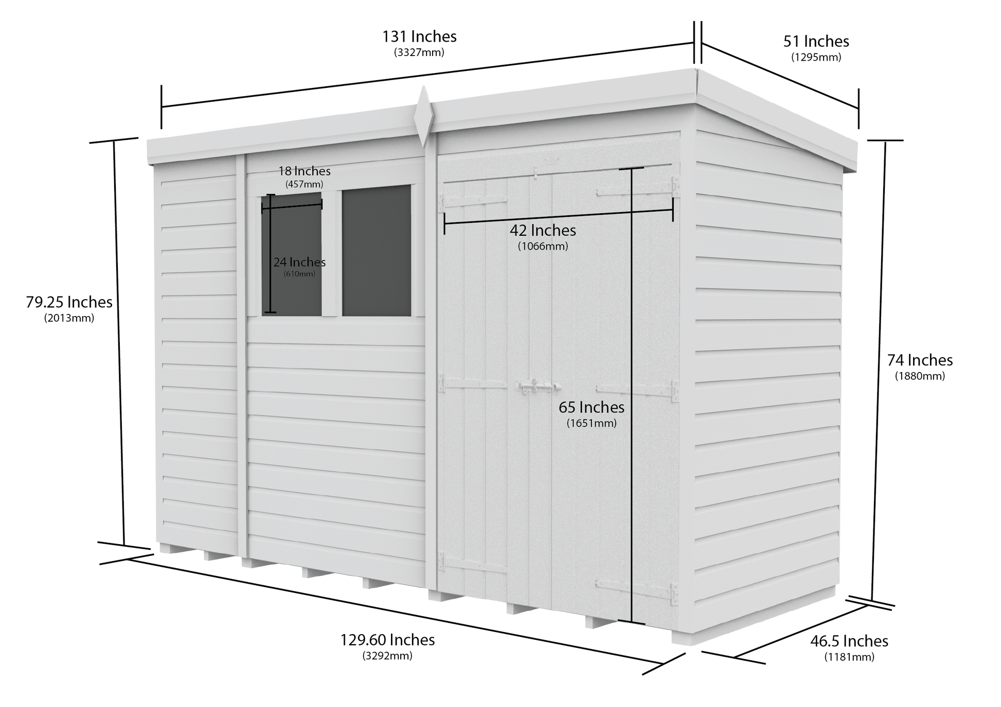 11 x 4 Pent Shed (Double Door, With Windows) - view 3