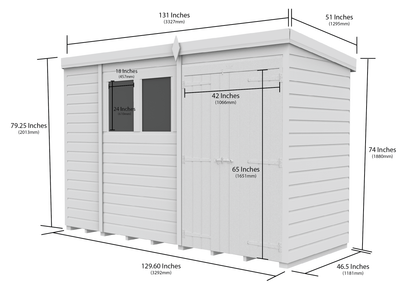 11 x 4 Pent Shed (Double Door, With Windows) - view 3
